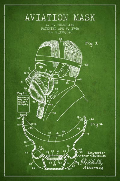 Aviation Blueprints: Aviation Mask Green Patent Blueprint by Aged Pixel