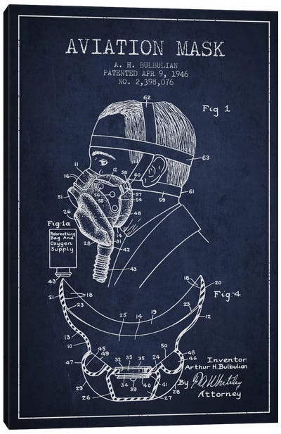 Aviation Mask Navy Blue Patent Blueprint Canvas Art Print - Aged Pixel: Aviation