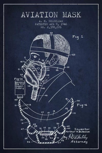 Aviation Blueprints: Aviation Mask Navy Blue Patent Blueprint by Aged Pixel
