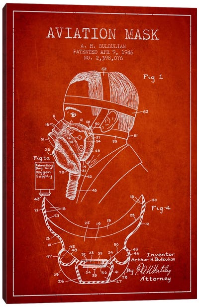 Aviation Mask Red Patent Blueprint Canvas Art Print - Aged Pixel: Aviation