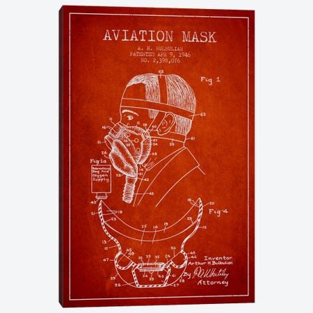 Aviation Mask Red Patent Blueprint Canvas Print #ADP2373} by Aged Pixel Canvas Artwork