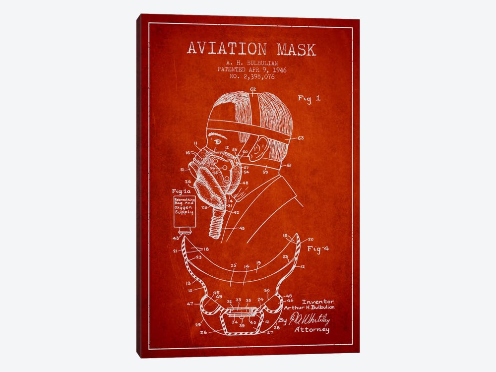 Aviation Mask Red Patent Blueprint by Aged Pixel 1-piece Canvas Artwork