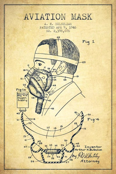 Aviation Mask Vintage Patent Blueprint by Aged Pixel canvas print