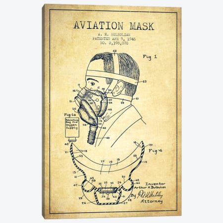 Aviation Mask Vintage Patent Blueprint Canvas Print #ADP2374} by Aged Pixel Canvas Art Print