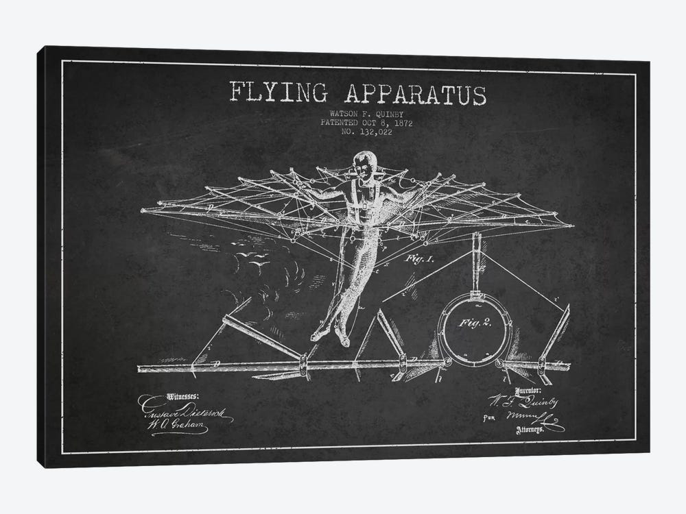 Flying Apparatus Charcoal Patent Blueprint by Aged Pixel 1-piece Canvas Artwork
