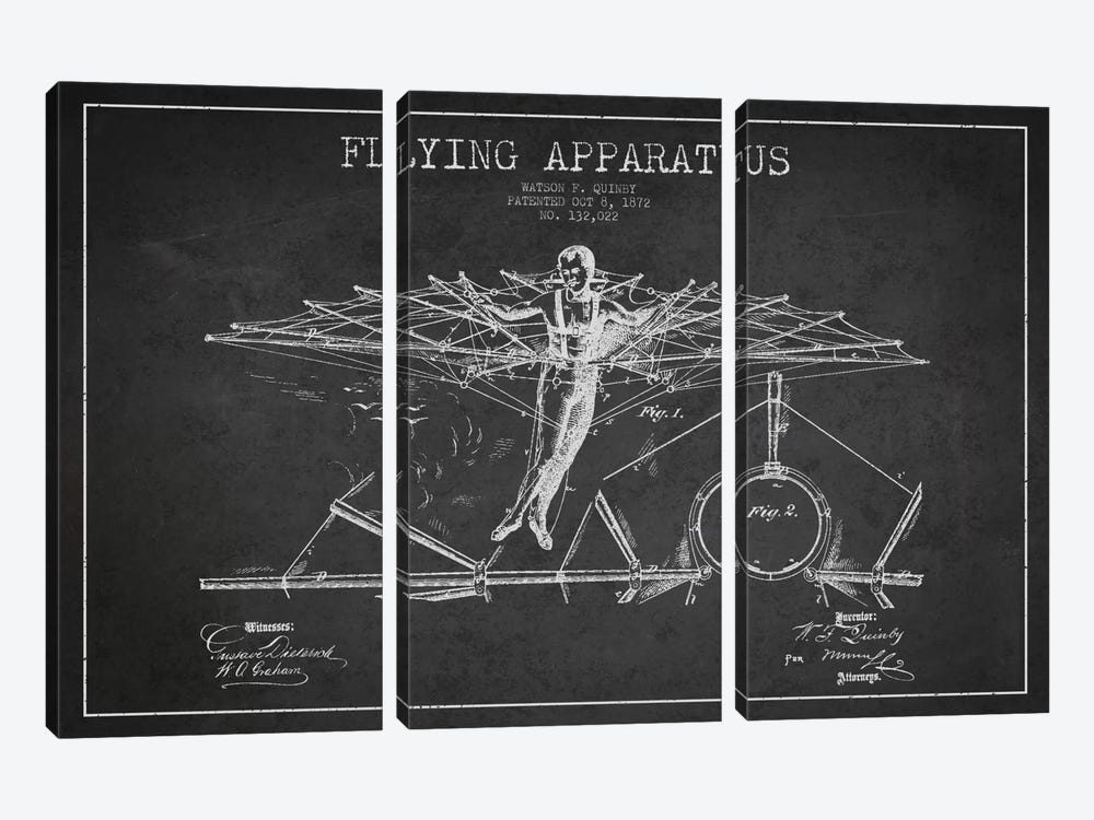 Flying Apparatus Charcoal Patent Blueprint by Aged Pixel 3-piece Canvas Artwork