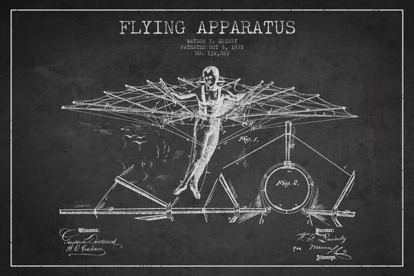 Aviation Blueprints: Flying Apparatus Charcoal Patent Blueprint by Aged Pixel