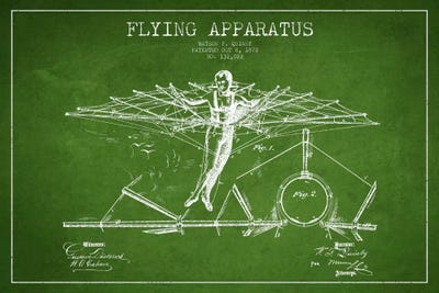 Flying Apparatus Green Patent Blueprint by Aged Pixel canvas print