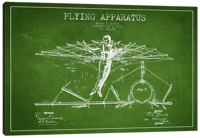 Flying Apparatus Green Patent Blueprint Canvas Art Print - By Air