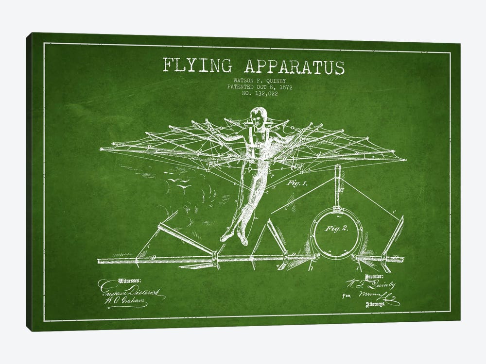 Flying Apparatus Green Patent Blueprint by Aged Pixel 1-piece Art Print