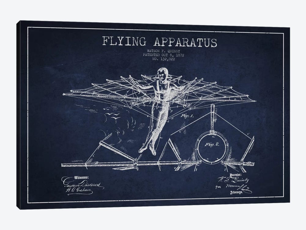Flying Apparatus Navy Blue Patent Blueprint by Aged Pixel 1-piece Canvas Wall Art