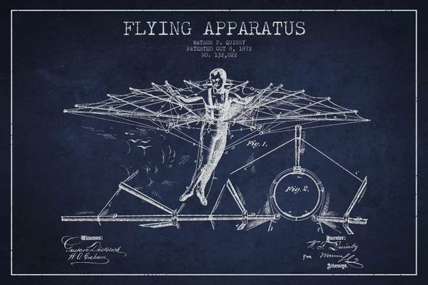 Aviation Blueprints: Flying Apparatus Navy Blue Patent Blueprint by Aged Pixel
