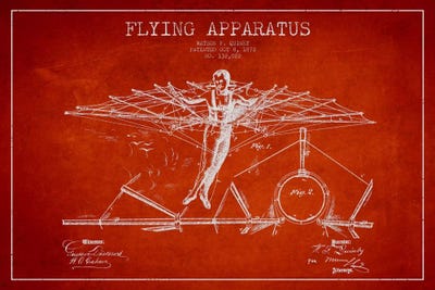 Flying Apparatus Red Patent Blueprint by Aged Pixel framed canvas print