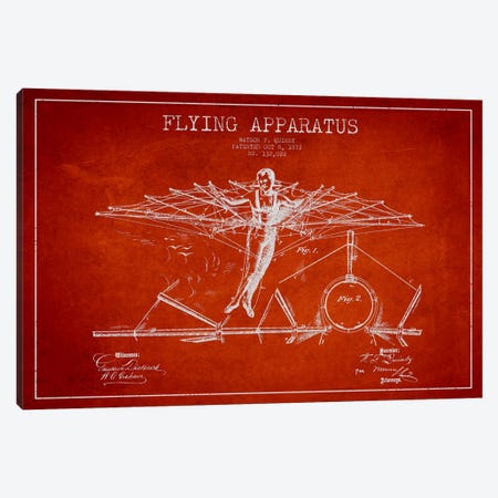 Flying Apparatus Red Patent Blueprint Canvas Print #ADP2378} by Aged Pixel Canvas Wall Art
