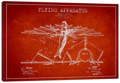 Flying Apparatus Red Patent Blueprint Canvas Art Print - Aviation Blueprints