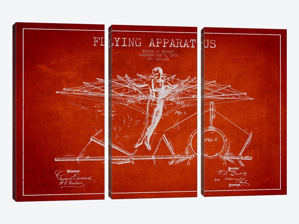 Flying Apparatus Red Patent Blueprint by Aged Pixel 3-piece Canvas Print