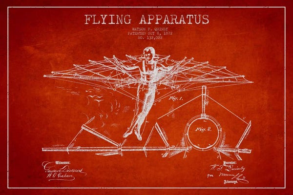Aviation Blueprints: Flying Apparatus Red Patent Blueprint by Aged Pixel