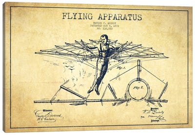 Flying Apparatus Vintage Patent Blueprint Canvas Art Print - Aviation Blueprints