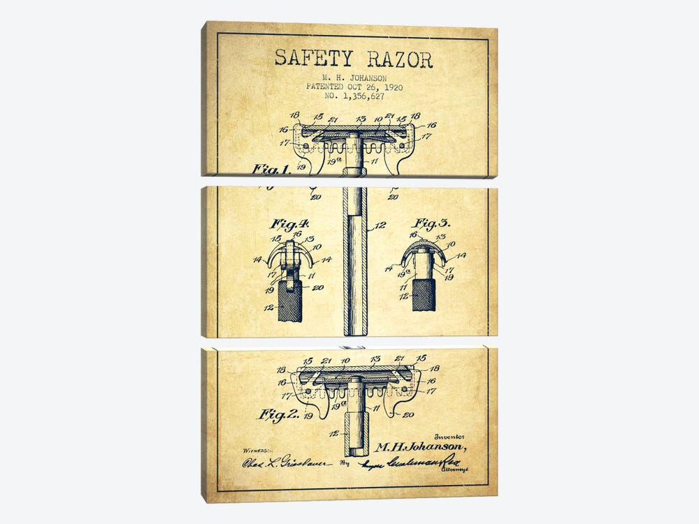 Razor Vintage Patent Blueprint by Aged Pixel 3-piece Canvas Artwork