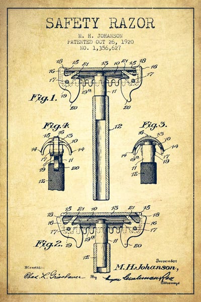 Beauty & Personal Care Blueprints: Razor Vintage Patent Blueprint by Aged Pixel