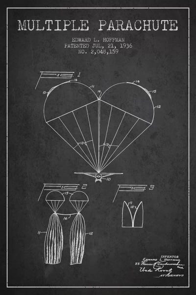 Multiple Parachute Charcoal Patent Blueprint by Aged Pixel canvas print