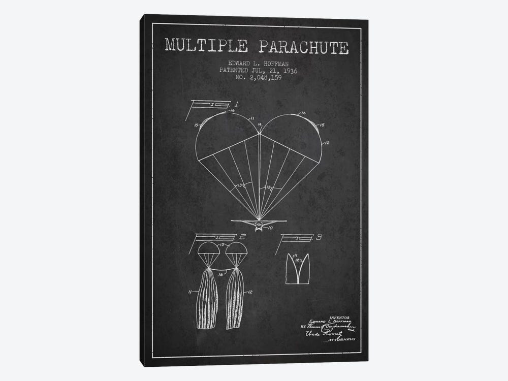 Multiple Parachute Charcoal Patent Blueprint by Aged Pixel 1-piece Canvas Art