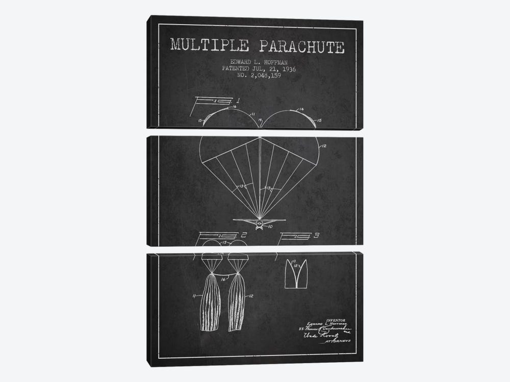 Multiple Parachute Charcoal Patent Blueprint by Aged Pixel 3-piece Canvas Wall Art