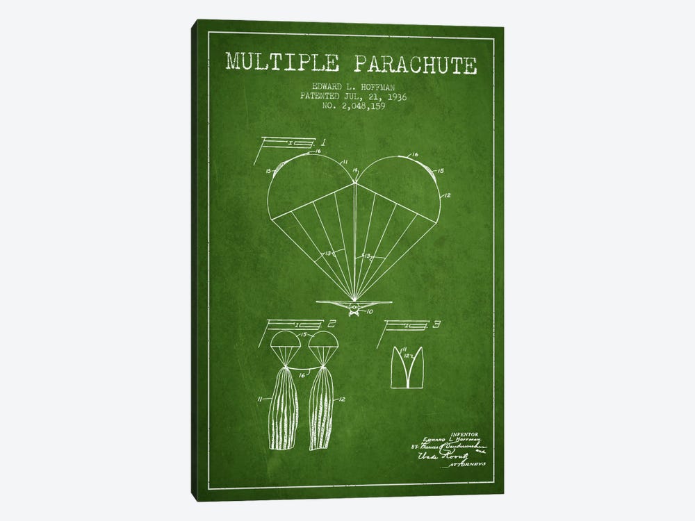 Multiple Parachute Green Patent Blueprint by Aged Pixel 1-piece Canvas Print