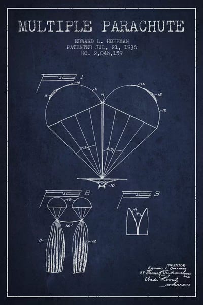 Multiple Parachute Navy Blue Patent Blueprint by Aged Pixel canvas print
