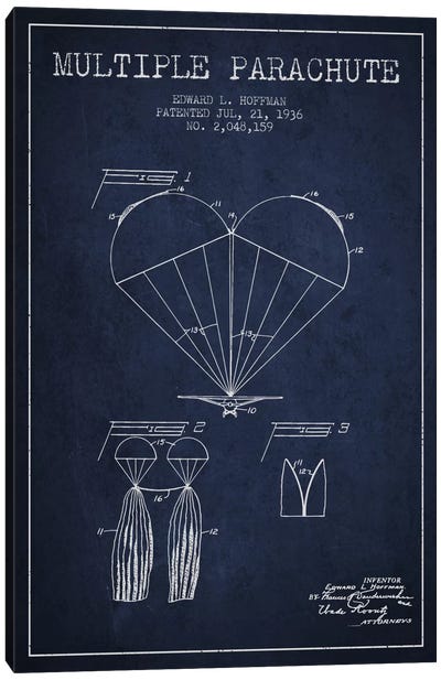 Multiple Parachute Navy Blue Patent Blueprint Canvas Art Print - Aged Pixel: Aviation