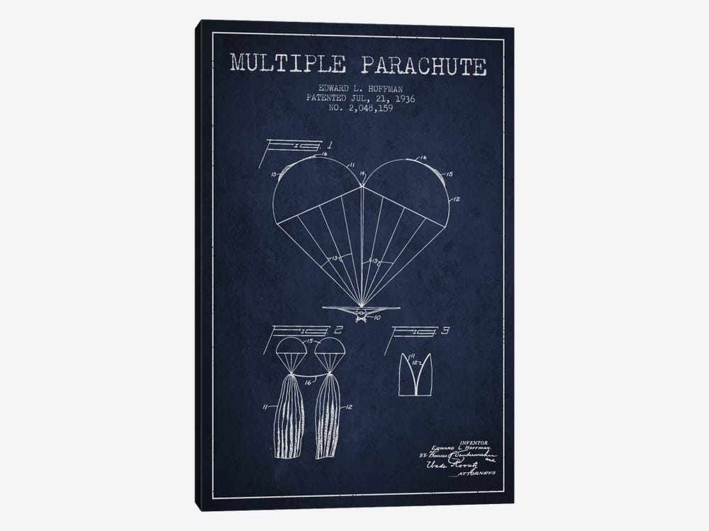 Multiple Parachute Navy Blue Patent Blueprint by Aged Pixel 1-piece Canvas Wall Art