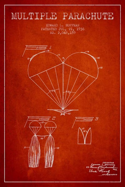 Multiple Parachute Red Patent Blueprint by Aged Pixel canvas print