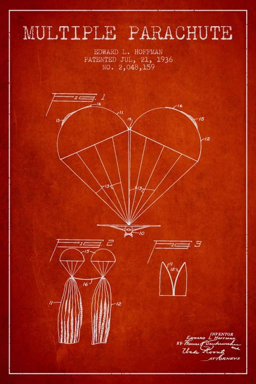 Multiple Parachute Red Patent Blueprint