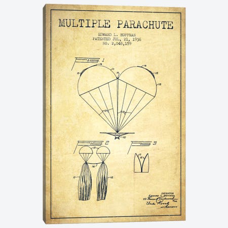Multiple Parachute Vintage Patent Blueprint Canvas Print #ADP2384} by Aged Pixel Canvas Artwork