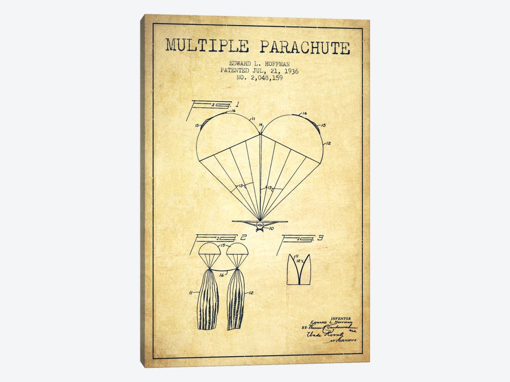 Multiple Parachute Vintage Patent Blueprint by Aged Pixel 1-piece Canvas Art