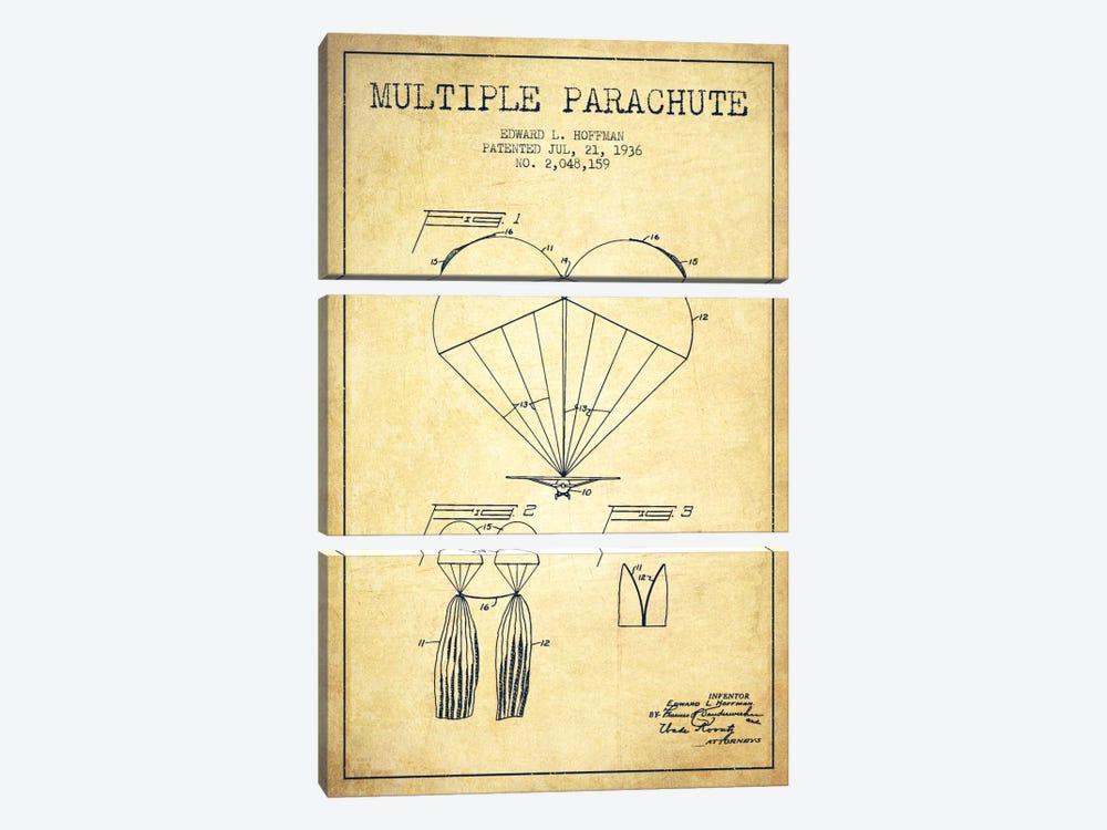 Multiple Parachute Vintage Patent Blueprint by Aged Pixel 3-piece Canvas Art