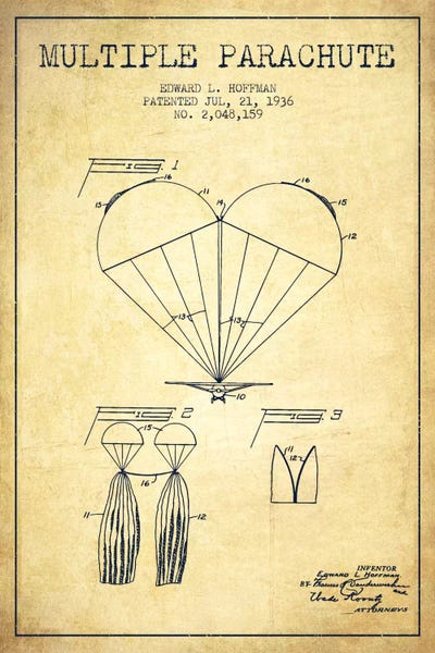 Multiple Parachute Vintage Patent Blueprint