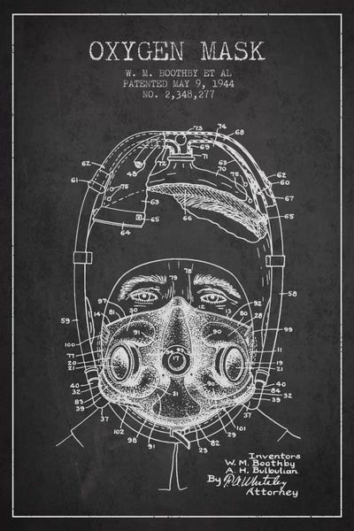 Oxygen Mask 1 Charcoal Patent Blueprint by Aged Pixel canvas print