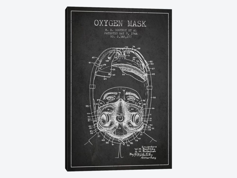 Oxygen Mask 1 Charcoal Patent Blueprint by Aged Pixel 1-piece Canvas Print