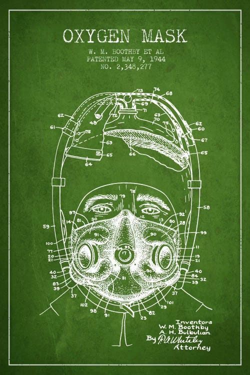 Oxygen Mask 1 Green Patent Blueprint by Aged Pixel wall art