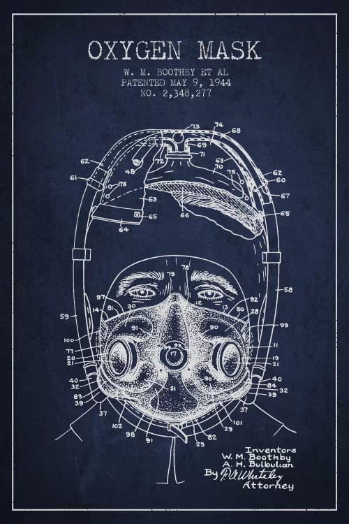 Oxygen Mask 1 Navy Blue Patent Blueprint by Aged Pixel wall art
