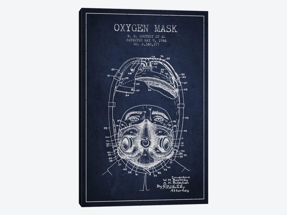 Oxygen Mask 1 Navy Blue Patent Blueprint 1-piece Canvas Print