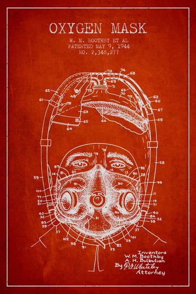 Oxygen Mask 1 Red Patent Blueprint by Aged Pixel canvas print