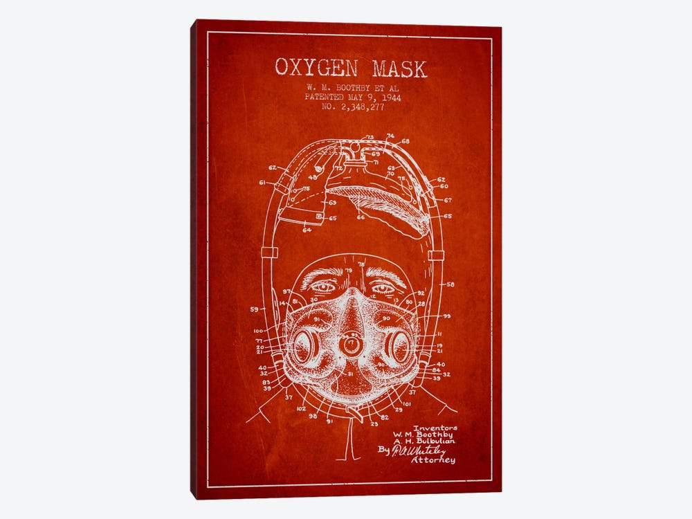 Oxygen Mask 1 Red Patent Blueprint by Aged Pixel 1-piece Canvas Artwork