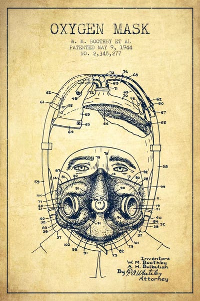 Oxygen Mask 1 Vintage Patent Blueprint by Aged Pixel canvas print