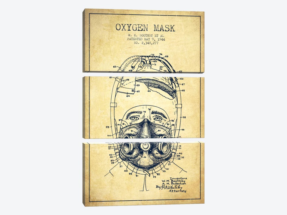 Oxygen Mask 1 Vintage Patent Blueprint by Aged Pixel 3-piece Art Print