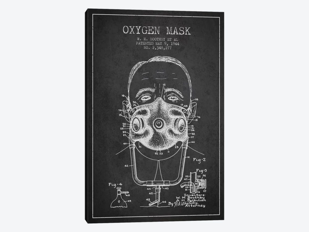 Oxygen Mask 2 Charcoal Patent Blueprint by Aged Pixel 1-piece Canvas Art Print