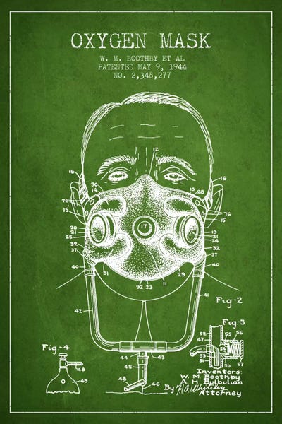 Oxygen Mask 2 Green Patent Blueprint by Aged Pixel canvas print