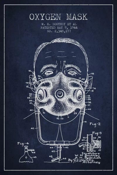 Oxygen Mask 2 Navy Blue Patent Blueprint by Aged Pixel canvas print