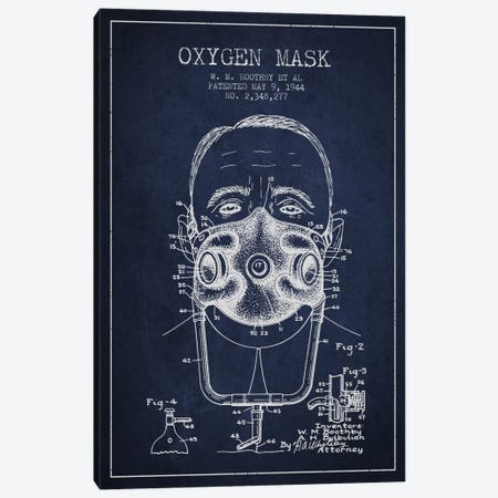 Oxygen Mask 2 Navy Blue Patent Blueprint Canvas Print #ADP2392} by Aged Pixel Canvas Artwork